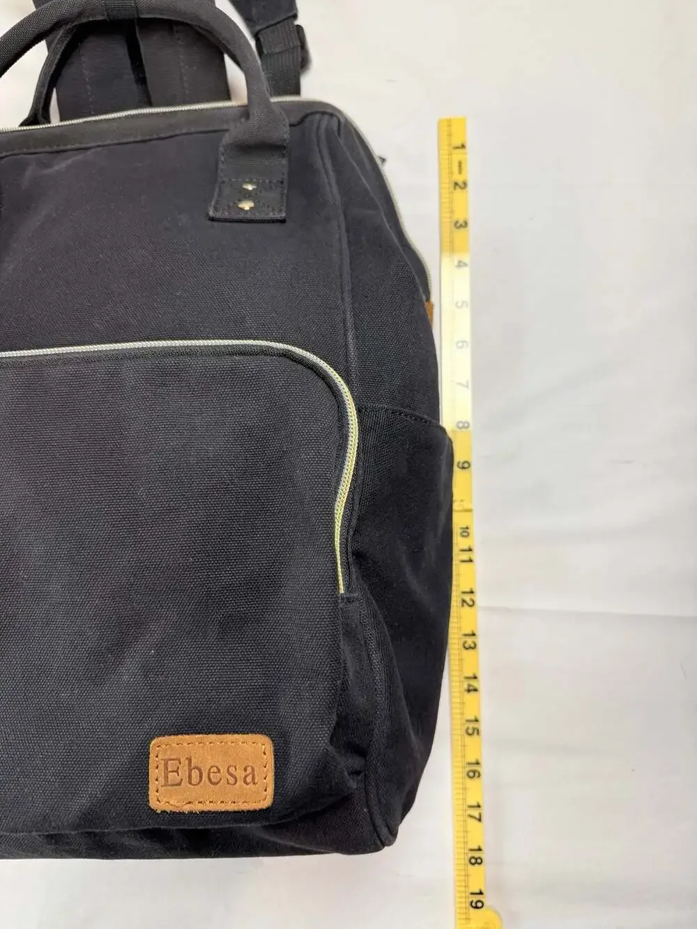 Minimalist Elevated Basics Ebesa Black Canvas Backpack with Brown Leather Accent